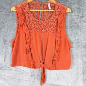 Womens Top XL Boho Gauze Floral Lace‎ Festival Ruffles Fairy Feminine Hippie